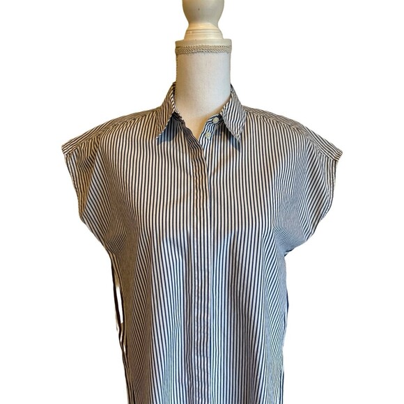 Madewell Women's M Cotton Blue & White Pinstripe Courier Shirt Dress - Picture 6 of 7